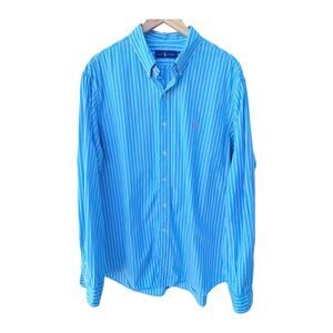 Ralph Lauren Button Down Shirt Mens XXL Blue White Striped Long Sleeve